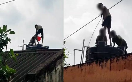 அரசு பள்ளியில் நீர்த்தேக்க தொட்டியை சுத்தம் செய்த 4ம் வகுப்பு மாணவர்கள்!