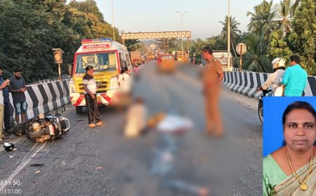 மார்த்தாண்டத்தில் டாரஸ் லாரி மோதி பள்ளி ஆசிரியை தலை நசுங்கி பலி-போலீஸ் விசாரணை