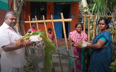 வீடு வீடாகச்சென்று பொங்கல் பண்டிகைக்கு சில்வர் தாம்பாளத்துடன் சீர்வரிசை  -  அசத்திய ஊராட்சி மன்றத்தலைவர்