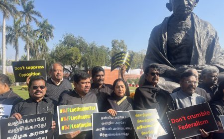 மத்திய அரசை கண்டித்து நாடாளுமன்றத்தில் திமுக மற்றும் தோழமைக் கட்சி எம்.பிக்கள் ஆர்ப்பாட்டம்