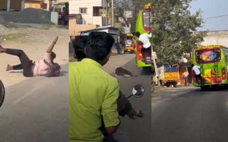 பேருந்து படியில் ஆபத்தான பயணம்-கீழே விழுந்து மாணவர் காயங்களுடன் உயிர் தப்பிய பதைபதைக்கும் வீடியோ காட்சி