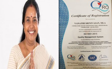 அடடே ISO சான்றிதழ்..! தமிழ்நாட்டிலேயே முதன்முறை.. பளபளக்கும் எம்.எல்.ஏ அலுவலகம்..!  மகிழ்ச்சியில் வானதி சீனிவாசன்..