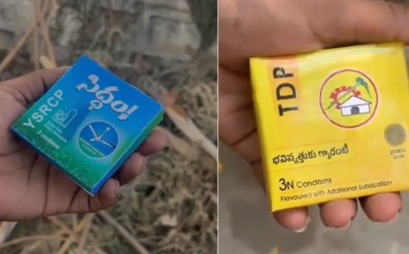 பிட்நோட்டீஸ் எல்லாம் ஓல்ட் ஃபேஷன் -  கட்சி சின்னத்துடன் காண்டம் பாக்கெட் சப்ளை!! ஆந்திராவில் விசித்திர தேர்தல் பிரசாரம்...
