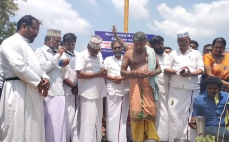ராமநாதபுரத்தில் புதிய அரசு மருத்துவமனைக்கு மும்மத பிரார்த்தனையுடன் அடிக்கல் நாட்டிய திமுக எம்.எல்.ஏ...