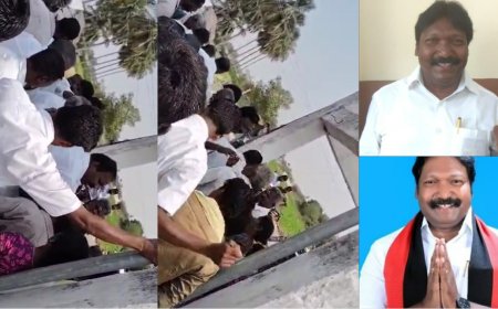 நீ அதிமுக..! அடிக்க பாய்ந்த திமுக எம்எல்ஏ...   பூமி பூஜையின் போது குளறுபடி...! 