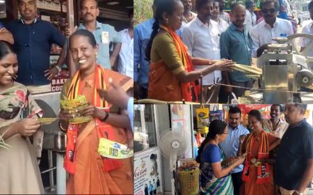 சின்னம் ஒதுக்கப்படாத நிலையில் பிரசாரத்தை தொடங்கிய நா.த.க. வேட்பாளர்... கரும்புச்சாறு தயாரித்து வாக்கு சேகரிப்பு...