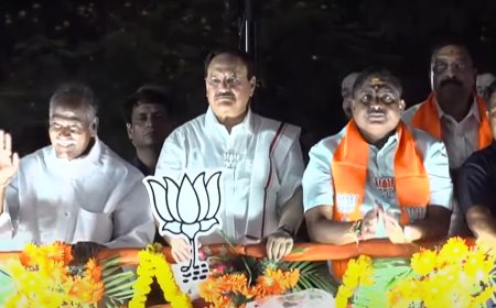 புதுச்சேரியில் ஜெ.பி.நட்டா ரோட் ஷோ... தொண்டர்கள் உற்சாக வரவேற்பு...