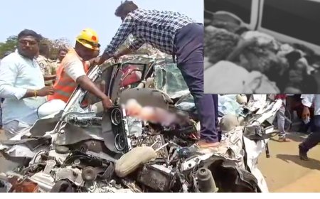 லாரி மீது கார் மோதி விபத்து…சிறுவன் உட்பட 5 பேர் பலியான சோகம்…