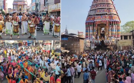 சாரங்கபாணி கோயில் சித்திரை தேரோட்டம் கோலாகலம்.. ஆயிரக்கணக்கான பக்தர்கள்  வடம்பிடித்து வழிபாடு