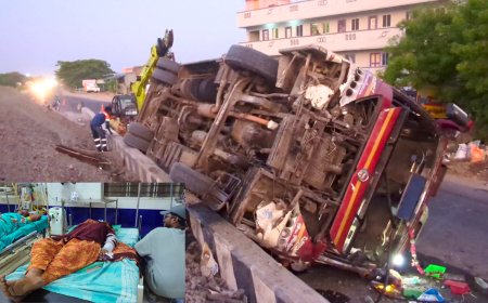 தடுப்புச்சுவரில் மோதி தலைகீழாக கவிழ்ந்த பஸ்.. 20க்கும் மேற்பட்டோர் படுகாயம்.. உளுந்தூர்பேட்டையில் சோகம்