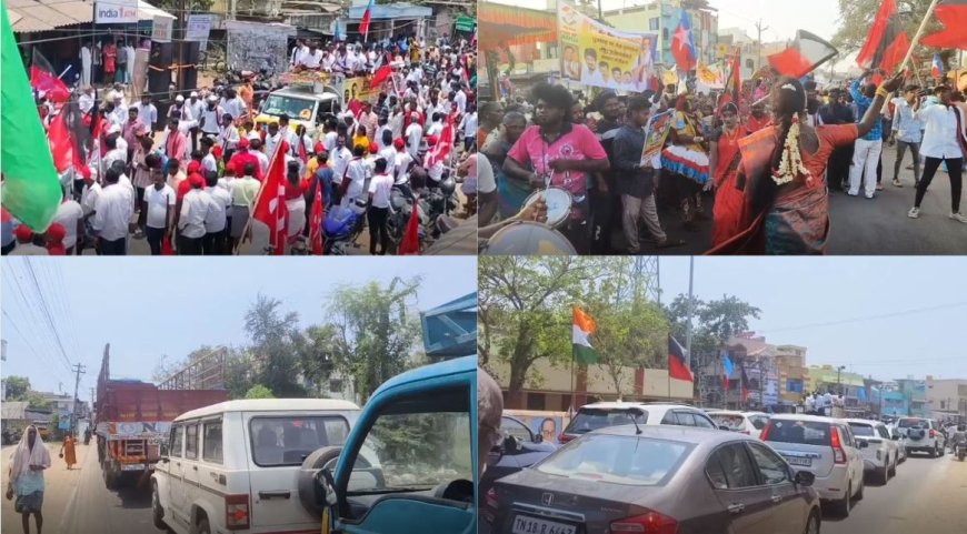 முதல்வன் பட இண்டர்வெல் Scene-ஆ..?  இல்ல திமுக பிரசார கூட்டமா..? நீண்ட டிராஃபிக்கால் நொந்த மக்கள்