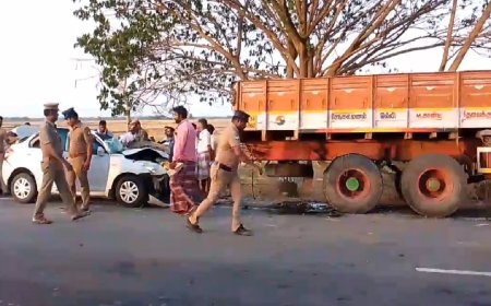 நின்றிருந்த லாரி மீது மோதிய கார்... 4 பேர் உயிரிழந்த சோகம்...