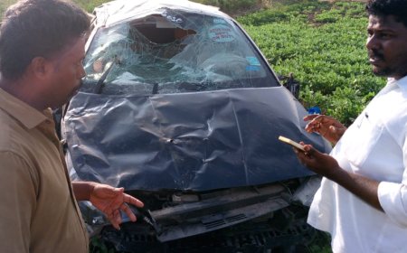 ராமேஸ்வரம் சாலையில் தலை கீழாக கவிழ்ந்த கார்.. மனைவி கண் முன்னே பலியான ஆர் எஸ் மங்கலம் விஏஓ