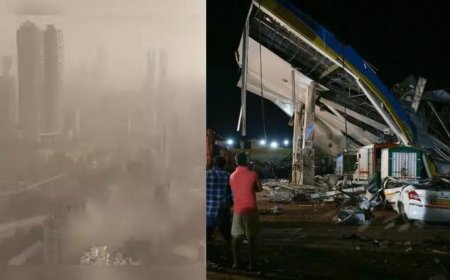 மும்பையில் சுழன்றடித்த புழுதி புயல்.. சடசடவென முறிந்து விழுந்த ராட்சத பேனர்..14 பேர் பலியான சோகம்