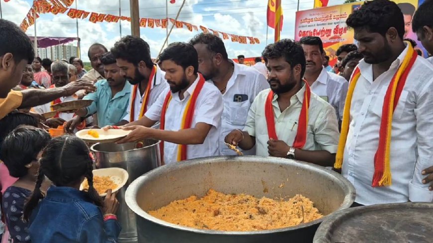 ஏழை எளிய மக்களுக்கு அன்னதானம் இட்ட தவெகவினர்.. எதற்கு தெரியுமா?