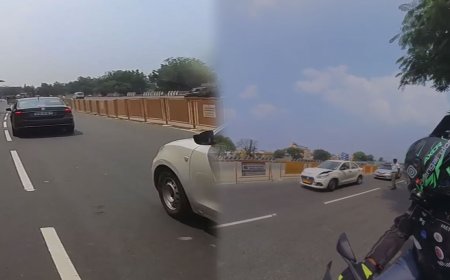 திடீரென வழிமறித்த போலீஸ்- பிரேக் போட்டத்தால் கார் மோதி விபத்து