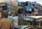 தென்காசியில் தனியார் பேருந்துகள் மோதி விபத்து : 8 பேர் பலி 40 பேர் காயம்