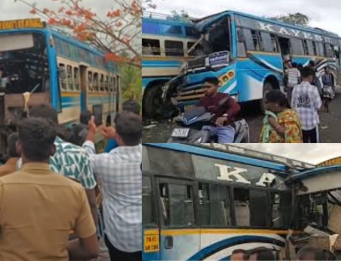தென்காசியில் தனியார் பேருந்துகள் மோதி விபத்து : 8 பேர் பலி 40 பேர் காயம்