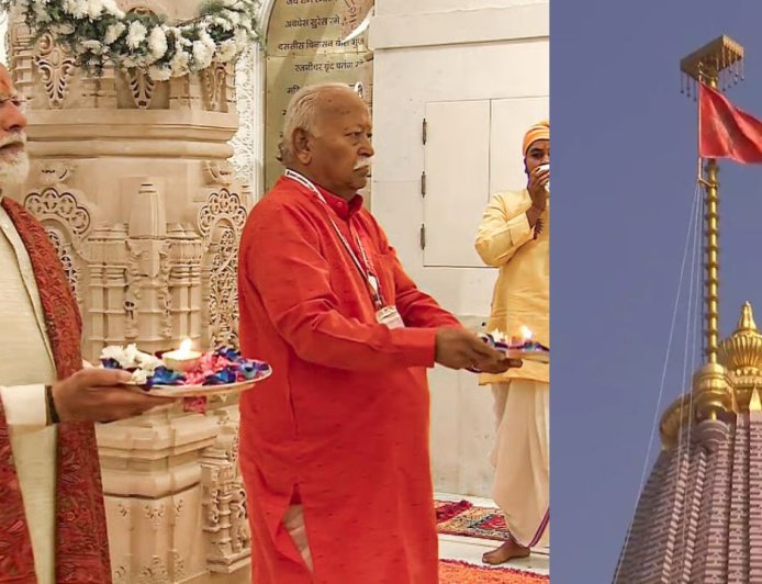 அயோத்தியில் பிரதமர் மோடி சிறப்பு வழிபாடு : கோபுரத்தில் சிறப்பு கொடியை ஏற்றி வைத்தார்