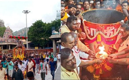 திருவண்ணாமலை கார்த்திகை தீபத்திருவிழா : மலை உச்சியில் மகாதீப கொப்பரை- லட்சகணக்கான பக்தர்கள் குவிந்தனர் 