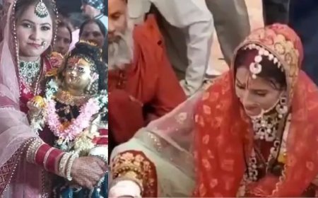 உ.பி. நடந்த விநோத திருமணம் : கிருஷ்ணர் சிலையை மணம் முடித்த  இளம்பெண்