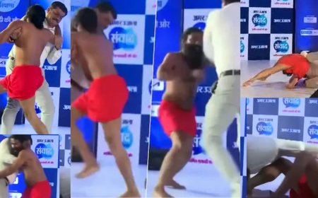 விழா மேடையில் பத்திரிகையாளரை தாக்கிய பாபா ராம்தேவ் 