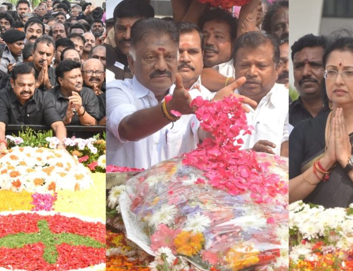 ஜெயலலிதா 9-ம் ஆண்டு நினைவு தினம் : எடப்பாடி, பன்னீர்செல்வம் தனிதனியே அஞ்சலி