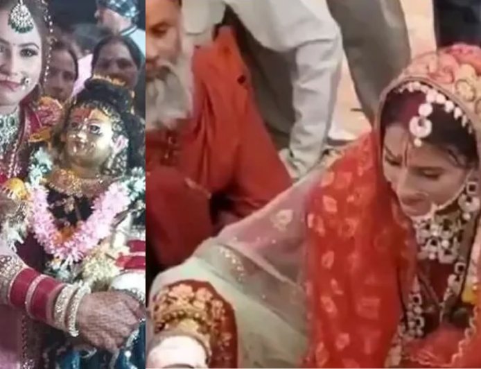 உ.பி. நடந்த விநோத திருமணம் : கிருஷ்ணர் சிலையை மணம் முடித்த  இளம்பெண்