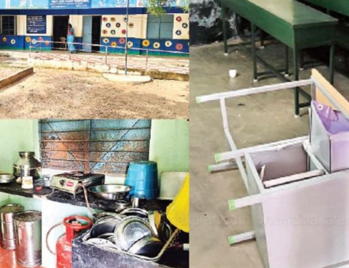 அரசுபள்ளிக்குள் இரவில் புகுந்து குடிமகன்கள் அலப்பறை: சத்துணவு முட்டையை சைட் டிஷ் ஆக்கி அட்டகாசம்