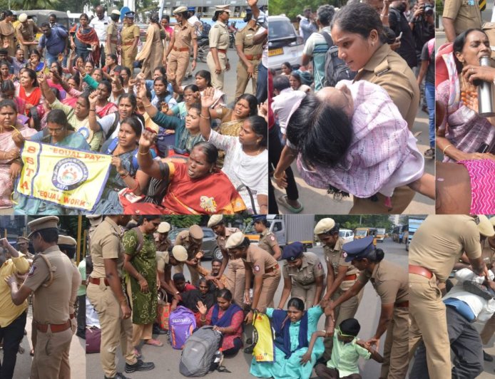 முற்றுகை போராட்டத்தில் ஈடுபட்ட இடைநிலை ஆசிரியர்கள் வலுக்கட்டாயமாக கைது 