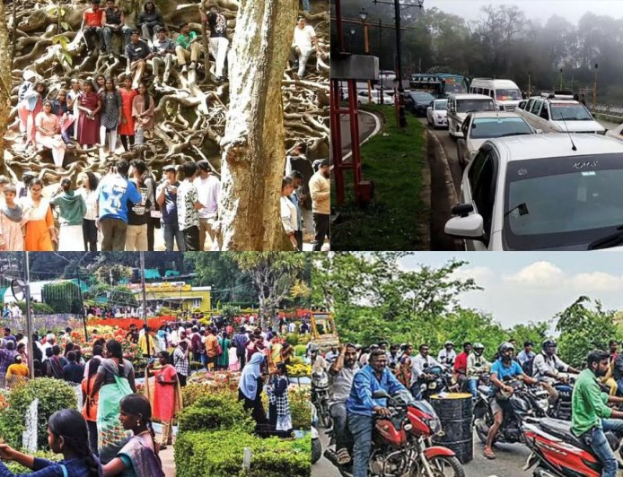 தொடர் விடுமுறை: சுற்றுலா தலங்களுக்கு படையெடுக்கும் மக்களால் போக்குவரத்து நெரிசல் 