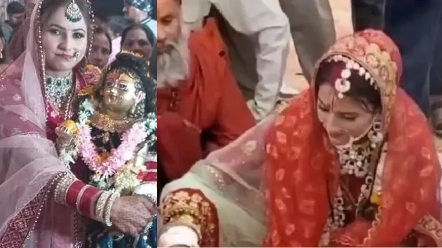 உ.பி. நடந்த விநோத திருமணம் : கிருஷ்ணர் சிலையை மணம் முடித்த  இளம்பெண்