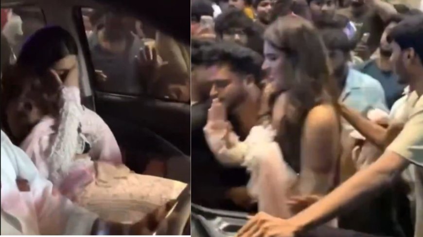 கூட்டத்தில் சிக்கிய நடிகை நிதி அகர்வால்: அத்துமீறிய ரசிகர்கள் 