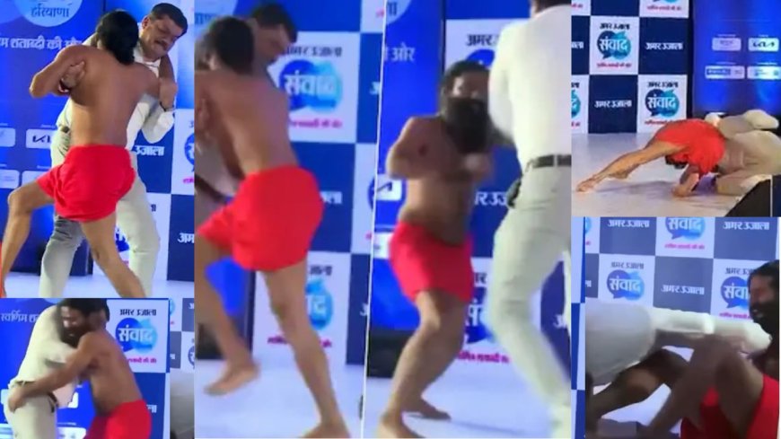 விழா மேடையில் பத்திரிகையாளரை தாக்கிய பாபா ராம்தேவ் 