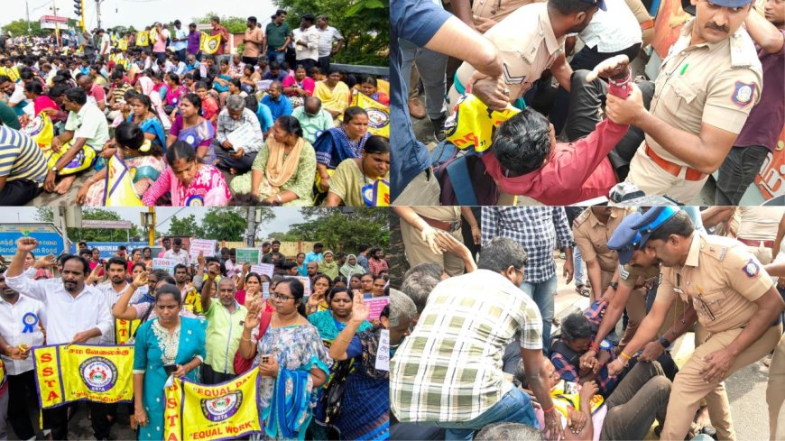 புத்தாண்டில் போராடிய இடை நிலை ஆசிரியர்கள் : வலுக்கட்டாயமாக கைது செய்த போலீஸ்