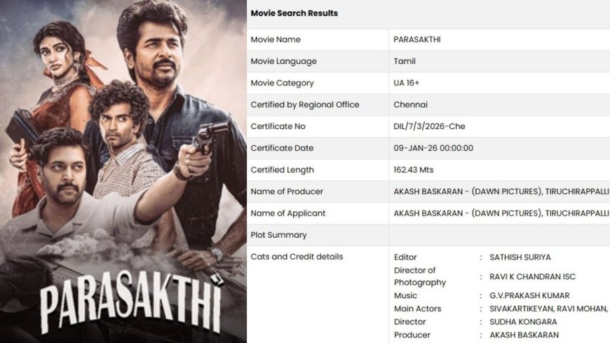 கிடைத்தது சென்சார் சர்டிபிகேட்:சிவகார்த்திகேயன் பராசக்தி நாளை ரிலீஸ்
