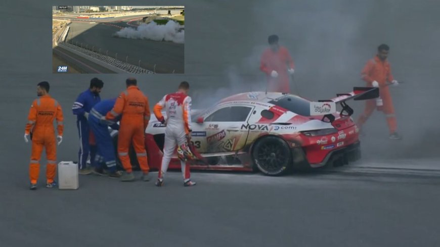 துபாய் கார் ரேஸ் விபத்து: அஜித்குமார் அணி கார் தீப்பற்றியதால் பதற்றம்