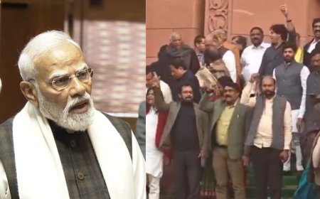 எதிர்கட்சிகள் வெளிநடப்பு, நாடாளுமன்றத்தில் அமளிக்கு இடையே பிரதமர் மோடி பேச்சு