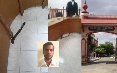 நீதிமன்ற வளாகத்தில் வெறி செயல் : ஸ்ரீவில்லிபுத்தூர் குடும்ப நல  நீதிபதி மீது அரிவாள் வீசிய நபர் கைது 