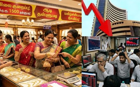 நகைப்பிரியர்கள் மகிழ்ச்சி, பங்குதாரர்கள் அதிர்ச்சி : தங்கம் விலை குறைவு, இந்திய பங்குச்சந்தை கடும் வீழ்ச்சி 