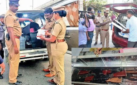 சென்னையில் பரபரப்பு: தேர்தல் பறக்கும் படை சோதனையில் சிக்கிய ஏ.கே.47 துப்பாக்கிகள்