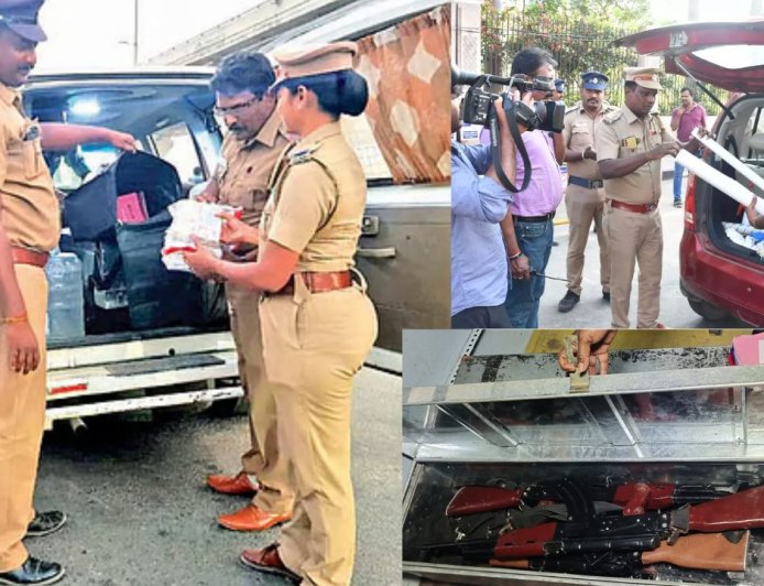 சென்னையில் பரபரப்பு: தேர்தல் பறக்கும் படை சோதனையில் சிக்கிய ஏ.கே.47 துப்பாக்கிகள்