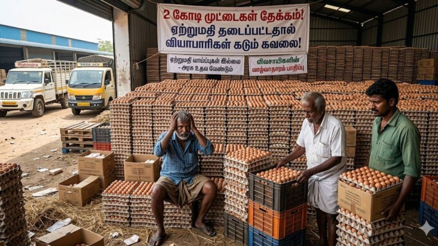 இஸ்ரேல்-ஈரான் போர் எதிரொலி,  நாமக்கலில் 2 கோடி முட்டைகள் தேக்கம் : வியாபாரிகள் குமுறல் 