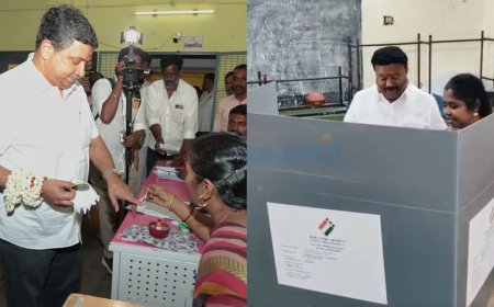 மல்லிகை பூ கையில் சுற்றி கொண்டு வாக்களித்த அமைச்சர் பழனிவேல் தியாகராஜன் 