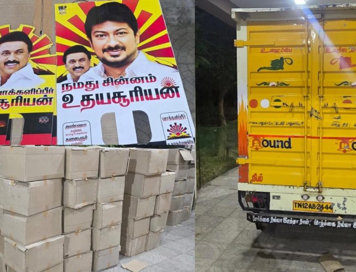 திமுக வாக்களர்களுக்கு கொடுக்க 60 பெட்டிகளில் இருந்த பொருட்கள்: பறிமுதல் செய்த தேர்தல் ஆணையம் 