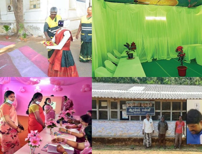 விதவிதமாய் வித்தியாசமாய் :  வாக்காளர்களை கவர்ந்த வாக்குசாவடி மையங்கள் 