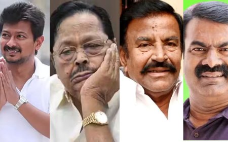 சட்டமன்ற தேர்தல்  தவெக முன்னிலை : உதயநிதி, துரைமுருகன், கே.என்.நேரு, பி.டி.ஆர்,. சீமான் பின்னடைவு