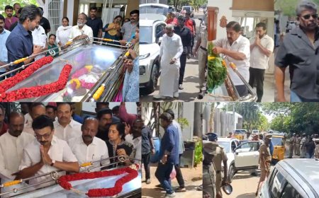 பாரதிராஜா உடலுக்கு அரசு மரியாதை: முதல்வர் விஜய், ஸ்டாலின் நேரில் அஞ்சலி 