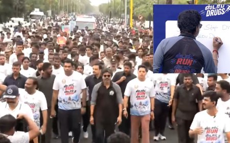 STOP DRUG - START RUN போதை பொருள் ஒழிப்பு விழிப்புணர்வு ஒட்டம்: பொதுமக்களுடன் இணைந்து மாரத்தான் ஓடிய முதல்வர் விஜய் 