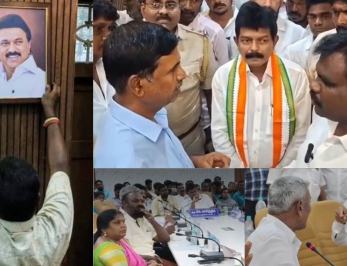 திருவெற்றியூர் மண்டல அலுவலகம் ஸ்டாலின் புகைப்படம் அகற்றம்: காங்கிரசு கவுன்சிலருக்கு திமுக கொலை மிரட்டல் 